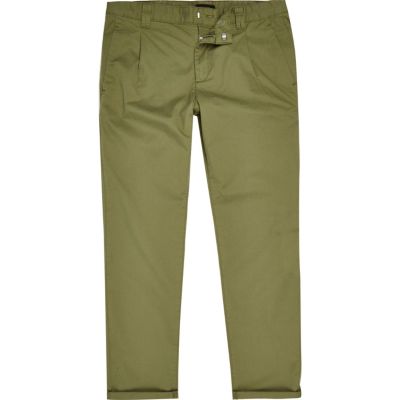 Green slim pleated trousers